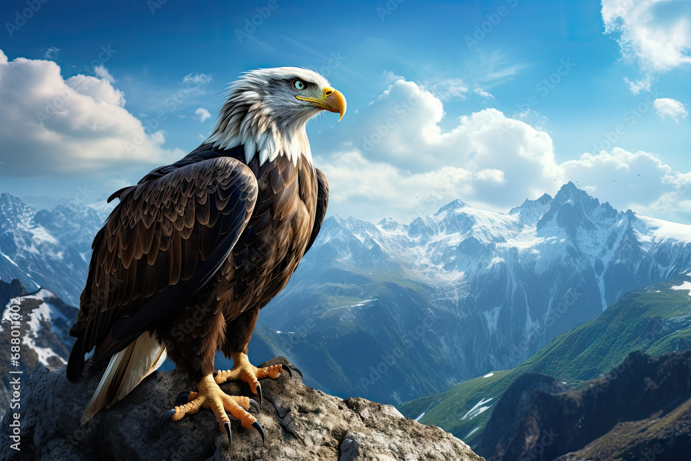 majestic bird of prey perching on mountain peak majestic bird of prey perching on mountain peak