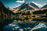 Gentle ripples distorting the reflection of a mountain in a pristine mountain lake