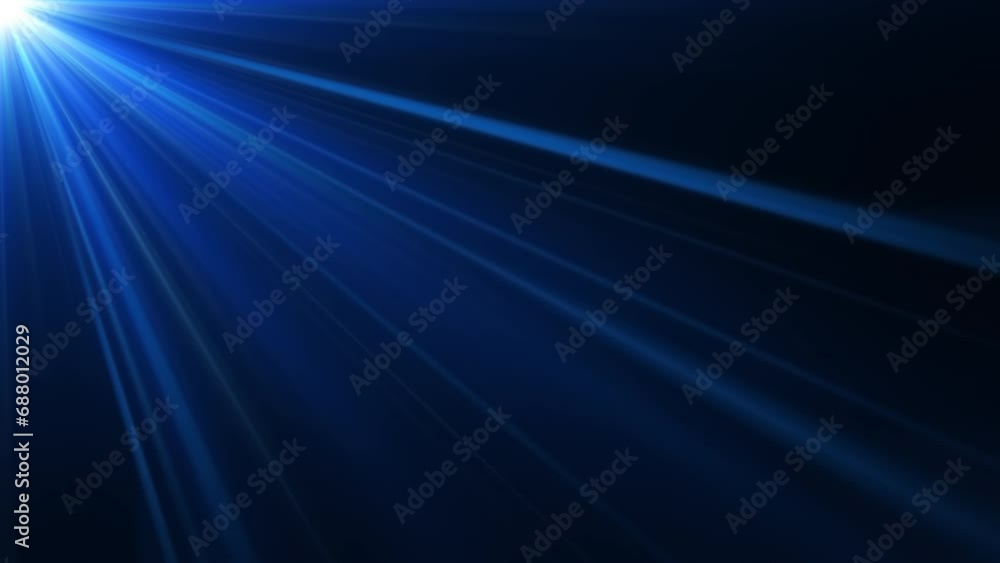 Loop top left blue optical lens flares shine rays light abstract background. 4K beautiful blue spotlight effects moving on top left. flash lights.Bright light lens flare Loop top left blue optical lens flares shine rays light abstract background. 4K beautiful blue spotlight effects moving on top left. flash lights.Bright light lens flare