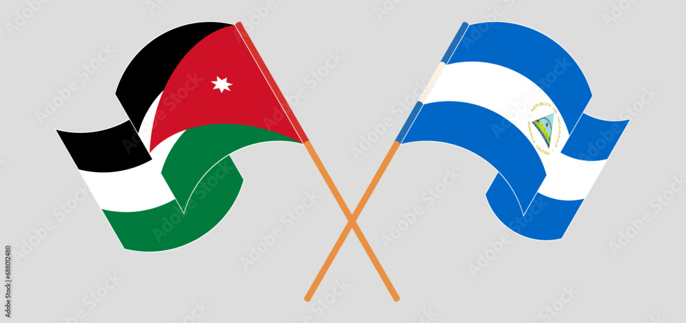 Crossed and waving flags of Jordan and Nicaragua Crossed and waving flags of Jordan and Nicaragua
