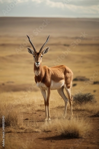 A beautiful gazelle looks into the camera in the wild.