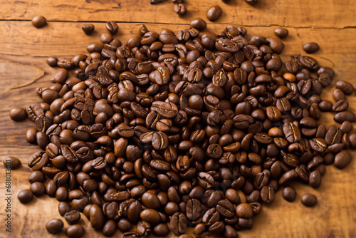 coffee beans on a wooden background