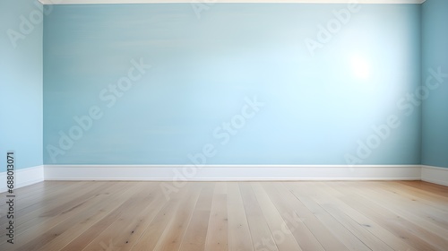 Simple room  sky blue color Wall  hardwood Floor