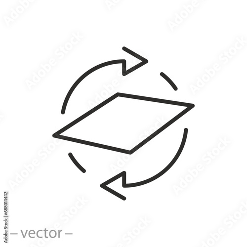 turn surface over icon, rotate or flip plane, thin line symbol - vector illustration