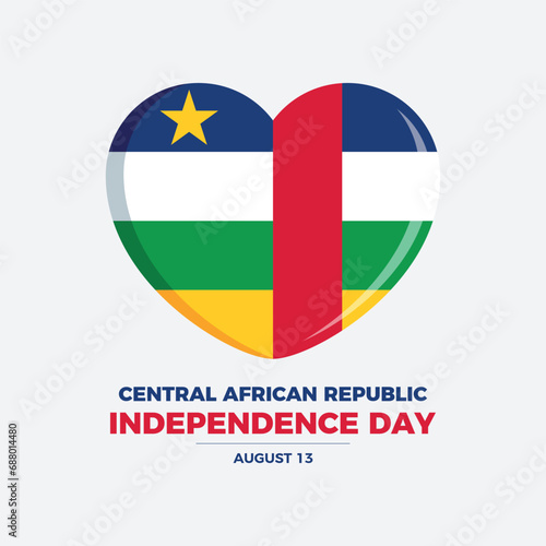 Central African Republic Independence Day poster vector illustration. Flag of the Central African Republic in heart shape icon vector isolated on a gray background. August 13. Important day