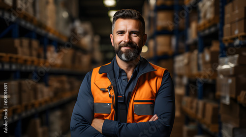 Efficient Fulfillment Logistics: Inside a Retail Warehouse with a Worker in Vest. © Benjamin