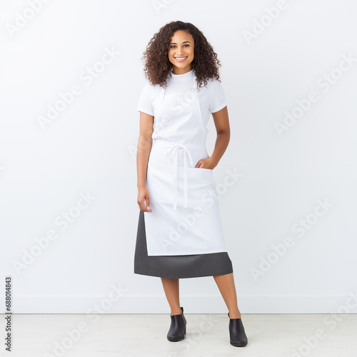 Full length shot of cook posing, wearing uniform isolated on white background