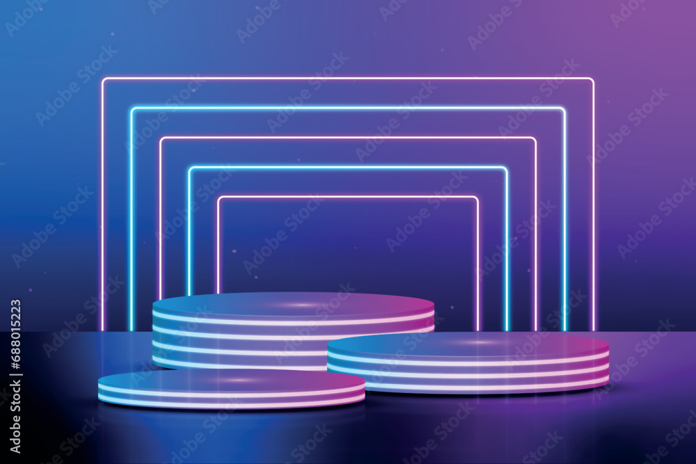 Obraz premium Vector realistic neon futuristic podium geometric stage background