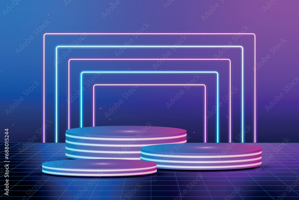 Obraz premium Vector realistic neon futuristic podium geometric stage background