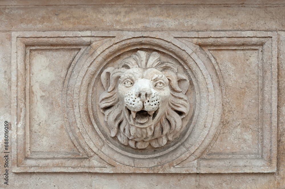 Architectural detail, stone lion head mascaron