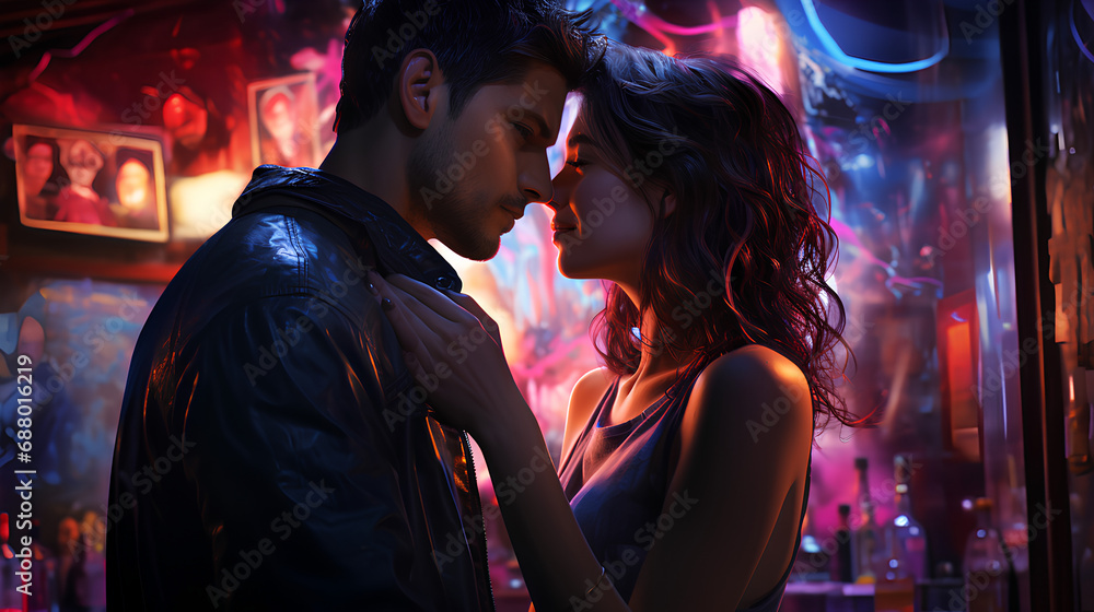 Realistic couple in a nightclub for the Valentine's Day Realistic couple in a nightclub for the Valentine's Day