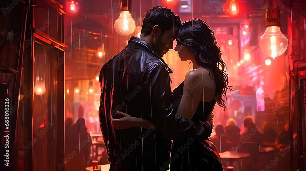 Realistic couple in a nightclub for the Valentine's Day