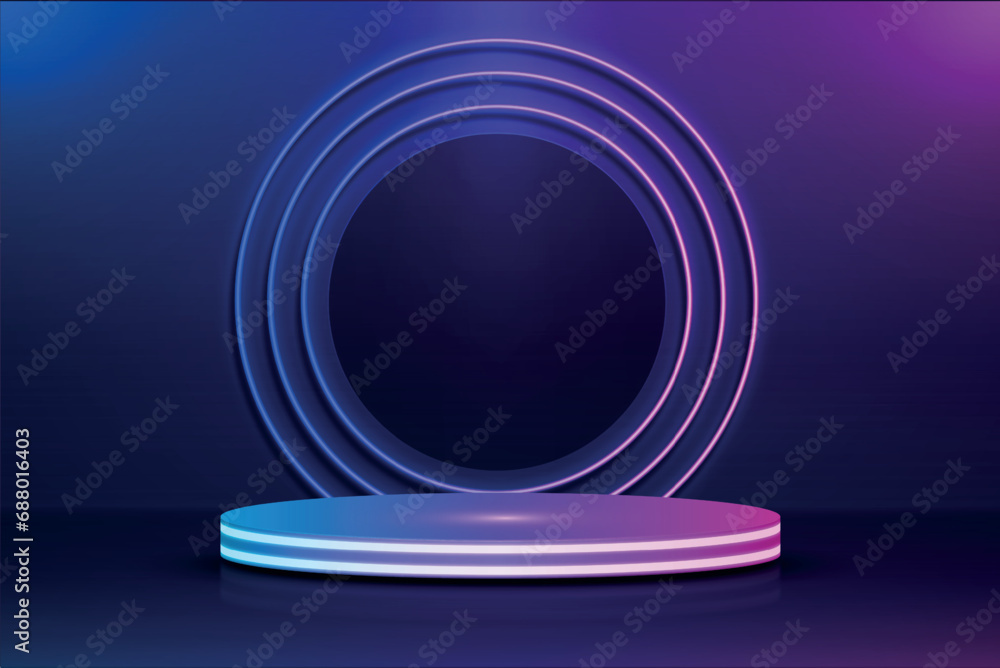 Fototapeta premium Vector realistic neon futuristic podium geometric stage background