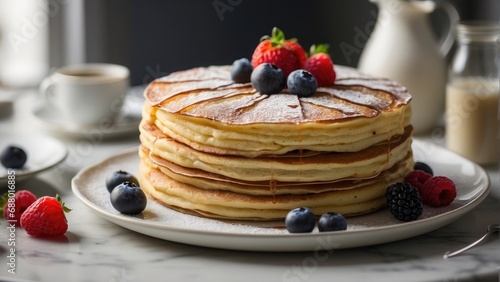 pancakes with berries and chocolate photo