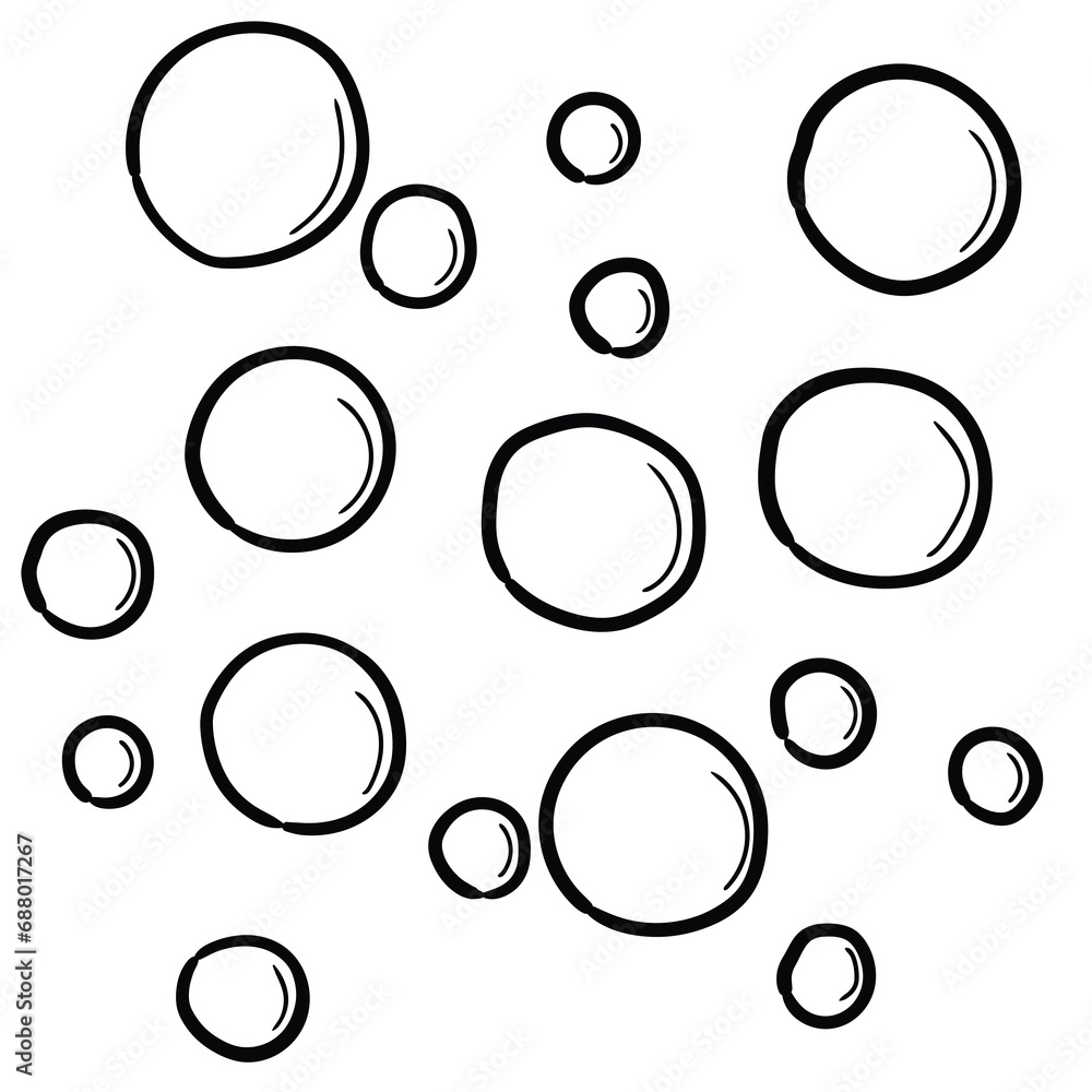 A hand-drawn doodle of water bubbles on a white background.