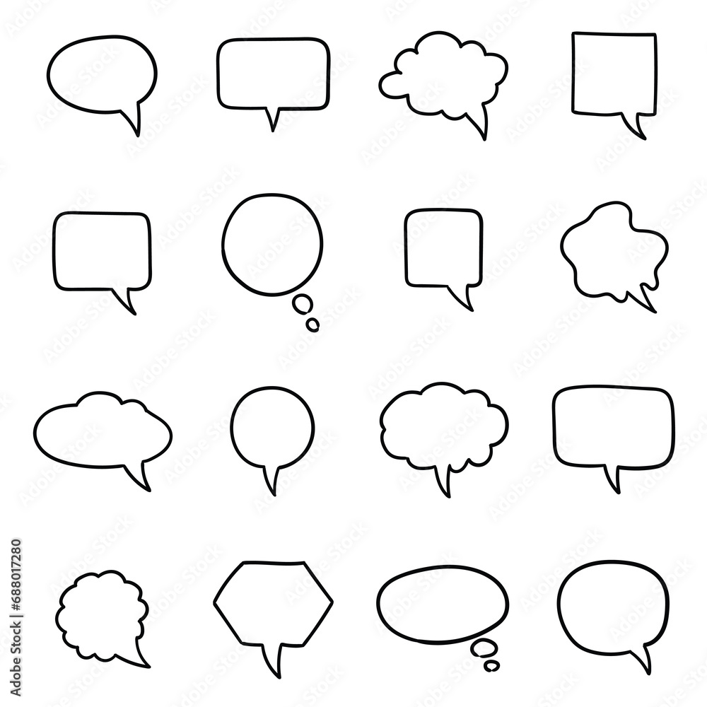 A hand-drawn doodle set of speech bubble on a white background. A hand-drawn doodle set of speech bubble on a white background.