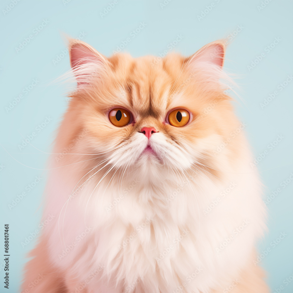 orange and white persian cat on blue background orange and white persian cat on blue background