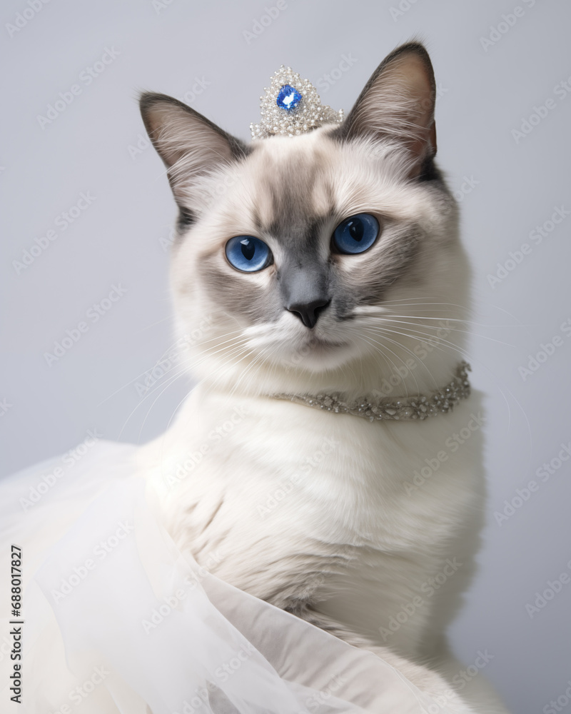 ragdoll cat wearing jewels on head and necklace
