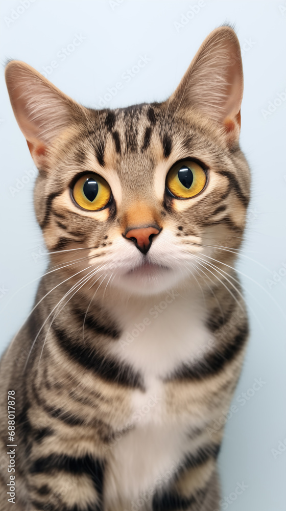 close up portrait of a large eyed tabby cat