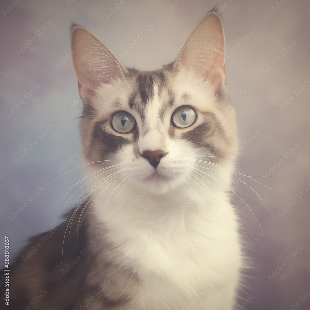 muted aesthetic cat portrait on mottled cloudy background muted aesthetic cat portrait on mottled cloudy background