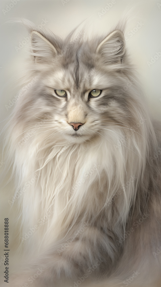 large norwegian forest cat, muted colours