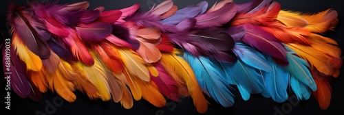  stunning composition with colorful feathers on a black background