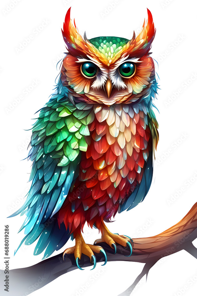 Fototapeta premium cute owls. colorful friendly owl, stickers. funny animal joyful forest or zoo birds.