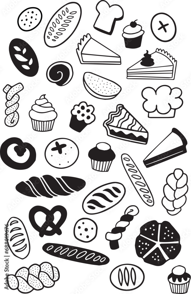 set of food bakery icons doodles set of food bakery icons doodles