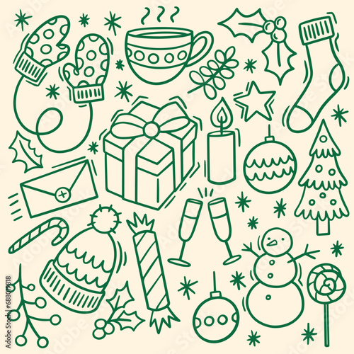 christmas illustrations outline vector