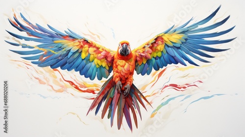 a colorful and whimsical depiction of a macaw, its playful and intelligent eyes portrayed in vibrant colors on a pristine white background, reflecting the lively personality of these tropical birds.