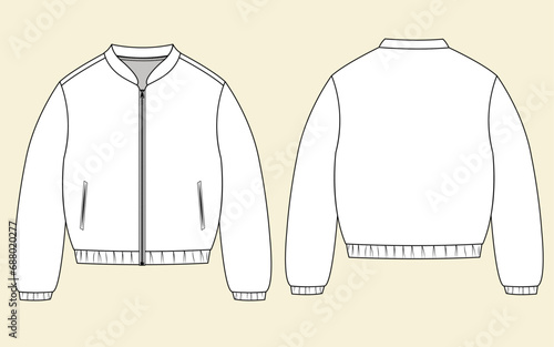 Varsity Jacket, Quilted Jacket, Bomber Jacket Fashion Flat Sketch Vector Illustration
