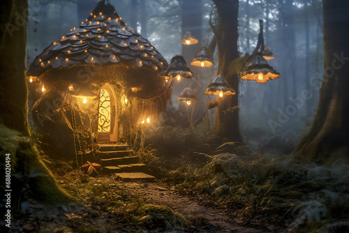 Baba yaga s hut in an enchanted forest