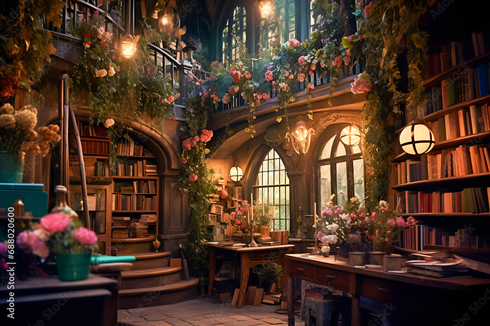 Cute vintage bookstore interior