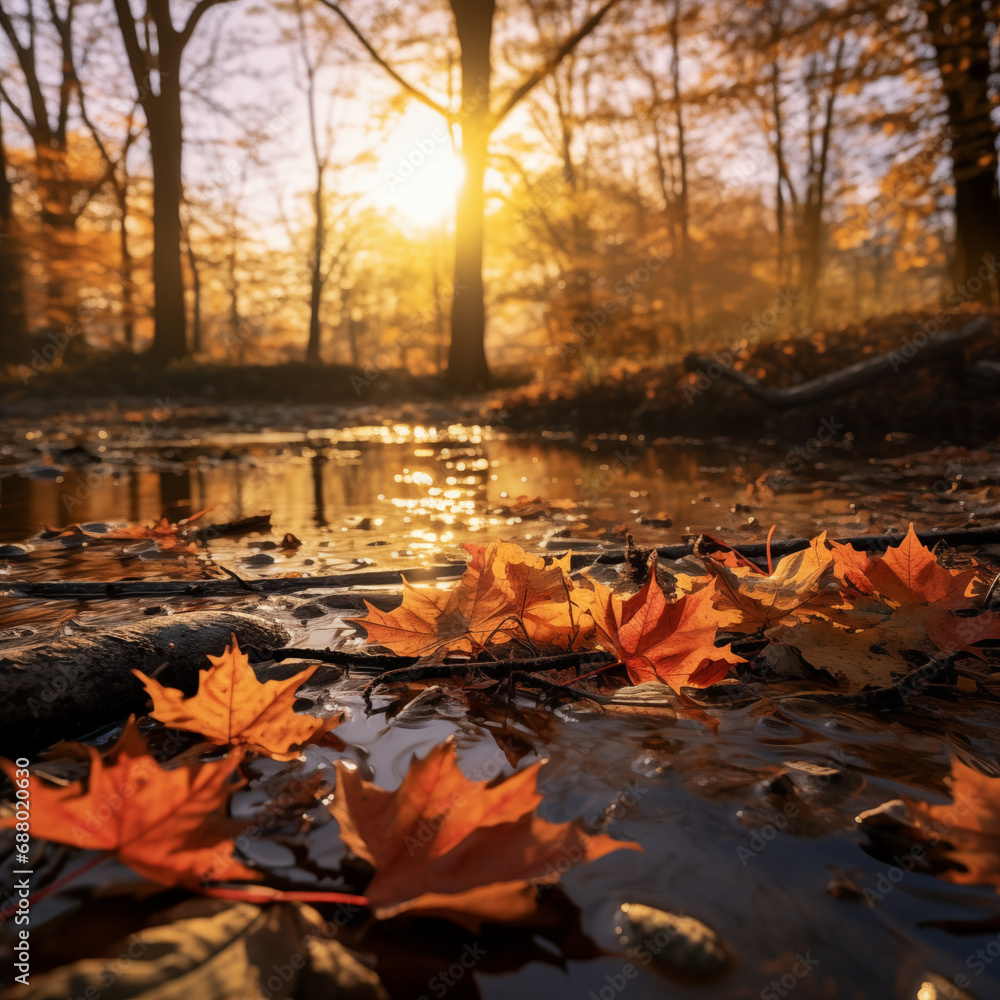 Obraz premium autumn leaves on the river