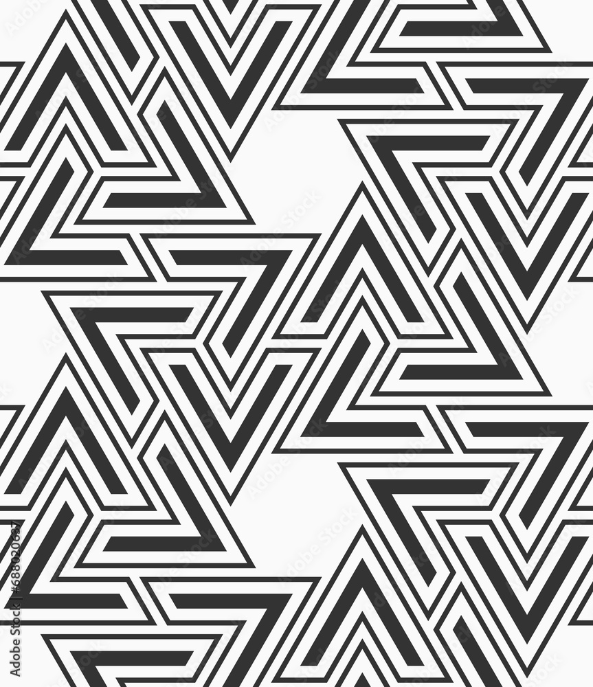 Vector seamless pattern. Geometric pattern. Mosaics motif. Polygonal trellis on the base of triangular grid. Abstract seamless black and white vector background. Vector seamless pattern. Geometric pattern. Mosaics motif. Polygonal trellis on the base of triangular grid. Abstract seamless black and white vector background.