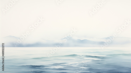 minimalistic foggy sea landscape watercolor illustration © sandsun