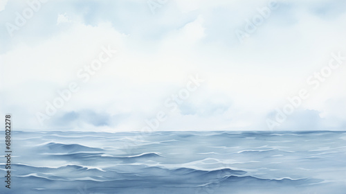minimalistic foggy sea landscape watercolor illustration © sandsun