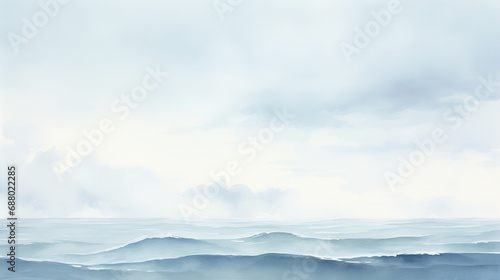 minimalistic foggy sea landscape watercolor illustration