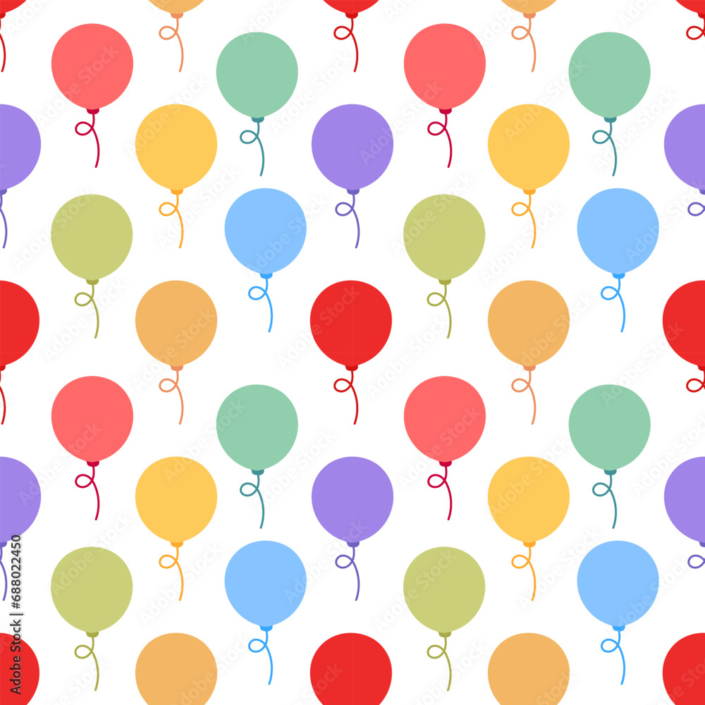seamless pattern illustrations of colorful balloons on a white background