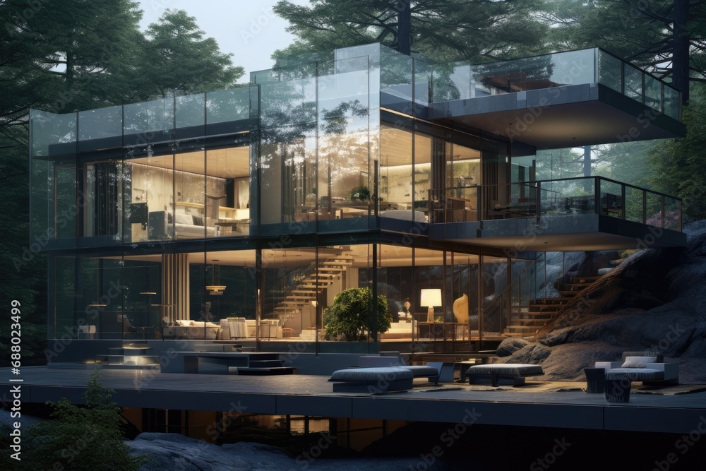 Fototapeta premium Modern Glass Architecture Emphasising Transparency and Openness