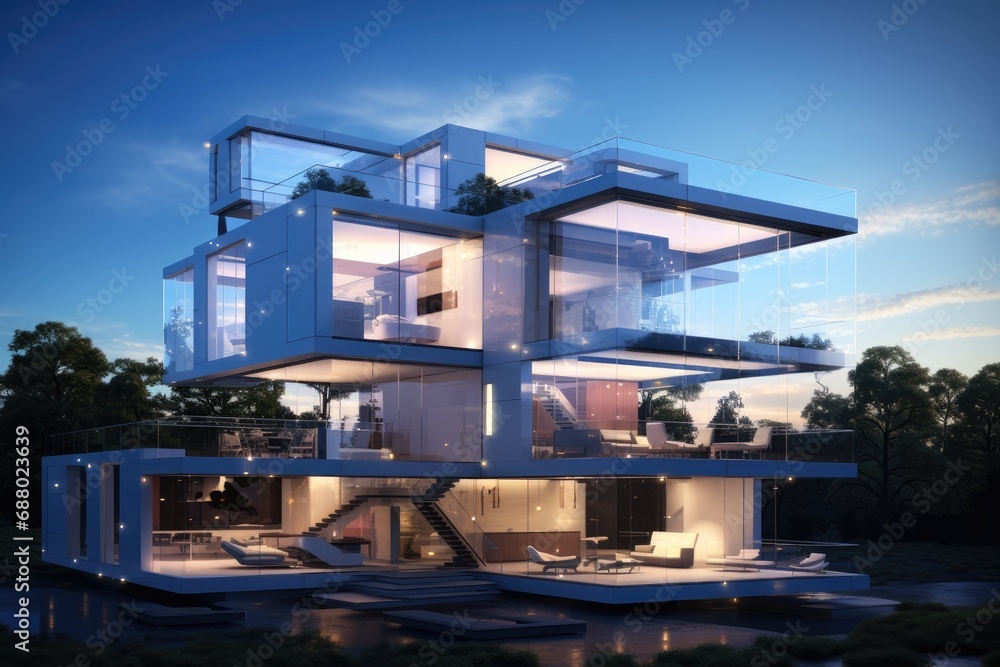 Obraz premium Modern Glass Architecture Emphasising Transparency and Openness