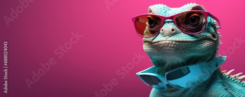 a colorful lizard is shown wearing glasses and has fun sunglasses