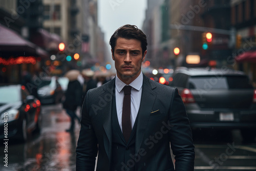 Wallpaper Mural Businessman wearing Suit in Rainy City Torontodigital.ca