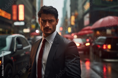 Businessman wearing Suit in Rainy City © ChaoticMind