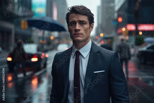 Businessman wearing Suit in Rainy City © ChaoticMind