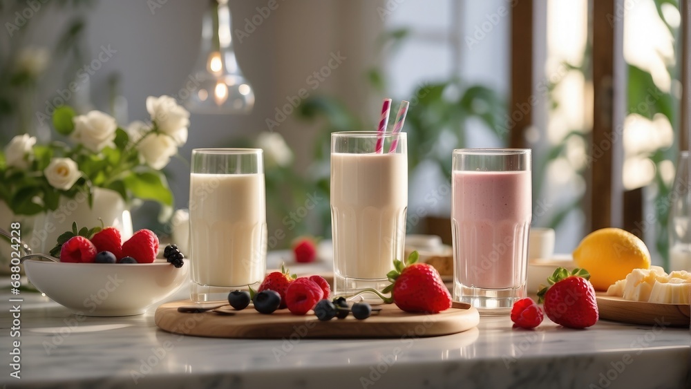 milkshake juice with yogurt with strawberries and blueberries food background photo milkshake juice with yogurt with strawberries and blueberries food background photo