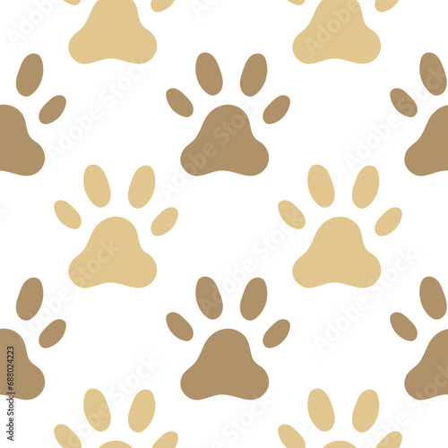 illustration seamless pattern of dog footprints on white background
