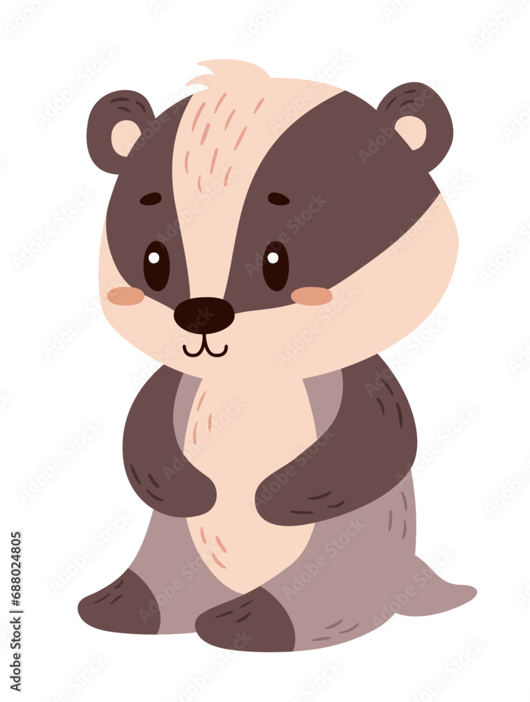 Flat vector badger isolated on white background