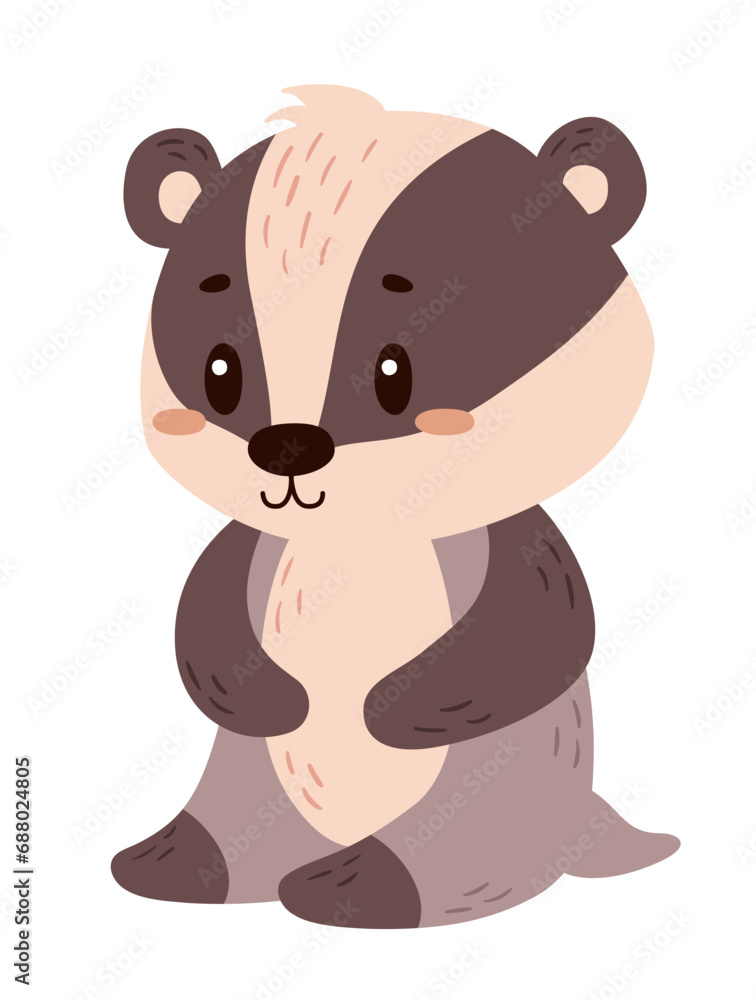 Flat vector badger isolated on white background Flat vector badger isolated on white background