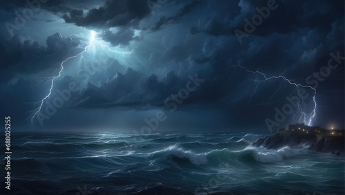 storm over the sea at night